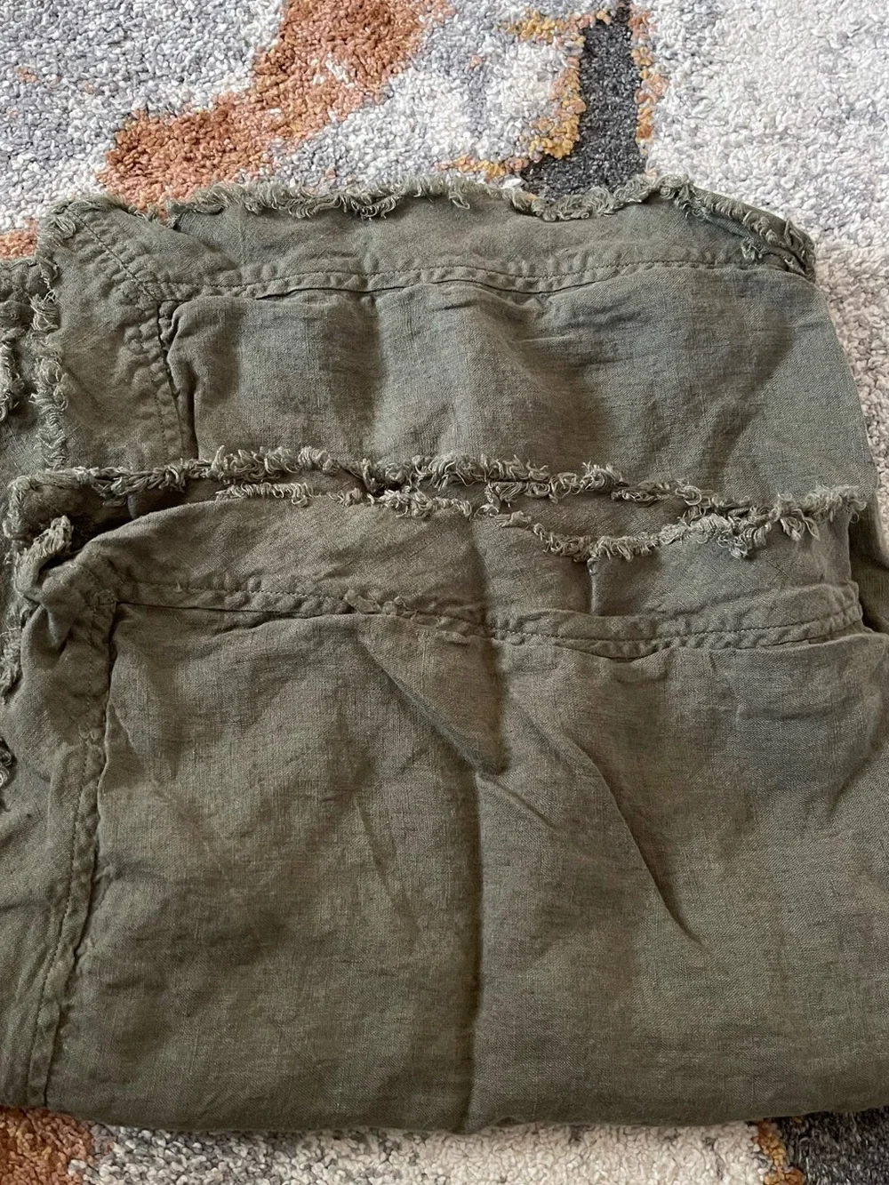 NWOT Quince European Linen Double Flange Duvet Cover Set, F/Q (Dusty Olive)